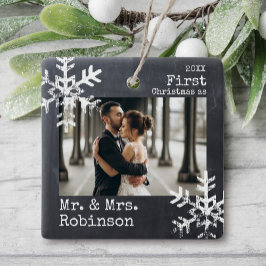 Chalkboard Erste Weihnachtsfeier Mr. & Mrs. Custom Keramikornament