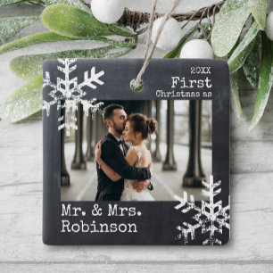 Chalkboard Erste Weihnachtsfeier Mr. & Mrs. Custom Keramikornament
