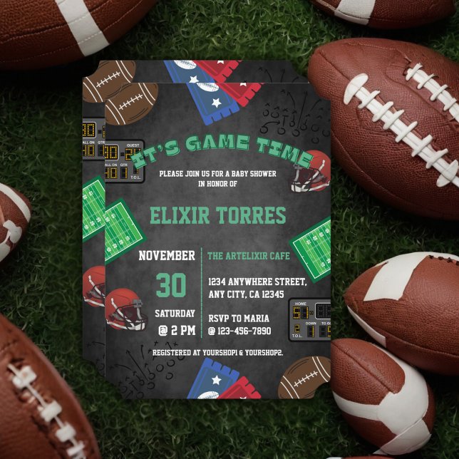Chalkboard Es ist Game Time Football Baby Shower Einladung (Von Creator hochgeladen)