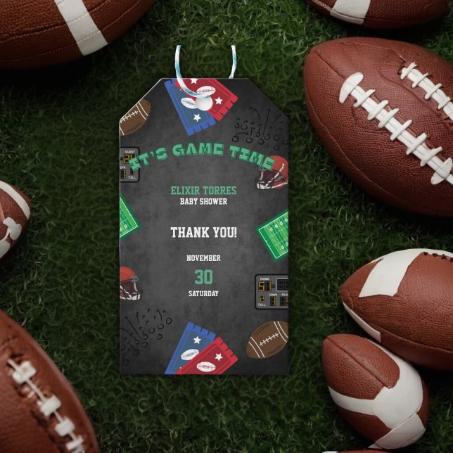 Chalkboard Es ist Game Time Football Baby Shower Geschenkanhänger (Von Creator hochgeladen)
