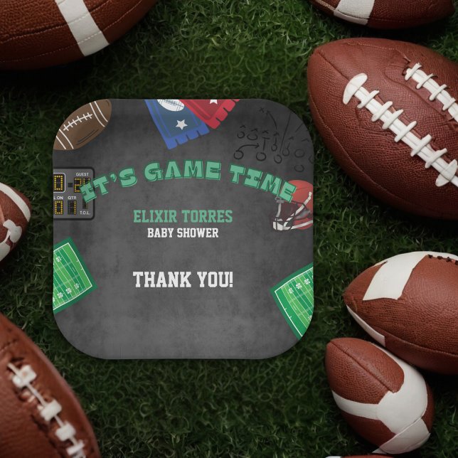 Chalkboard Es ist Game Time Football Baby Shower Pappteller (Von Creator hochgeladen)