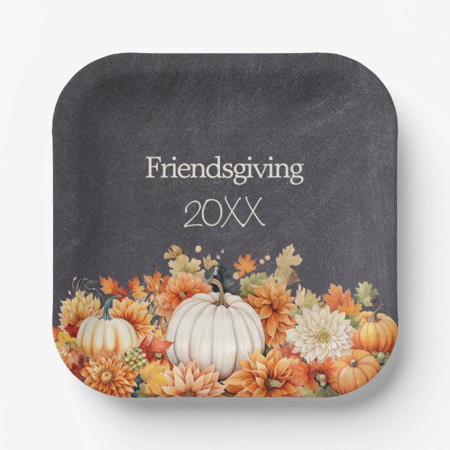 Chalkboard Fall Pumpen Floral Friendsgiving Jahr Pappteller (Vorderseite)