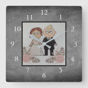 Chalkboard Family custom photo collage Quadratische Wanduhr