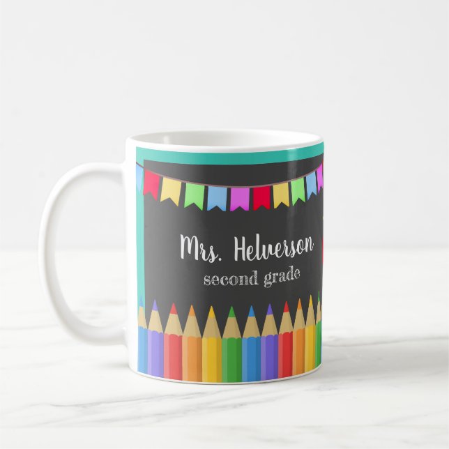 Chalkboard Farbige Stifte Lehrer Name & Klasse Kaffeetasse (Links)