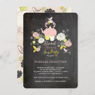 Chalkboard Floral Blooms Bird Brautparty Einladung