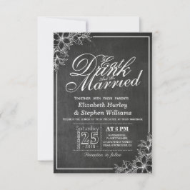 Chalkboard Floral EAT Drinks Verheiratet Hochzeit Einladung