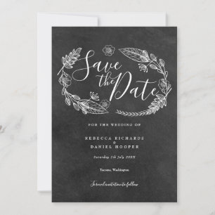 Chalkboard Floral Garden Save the Date Einladung