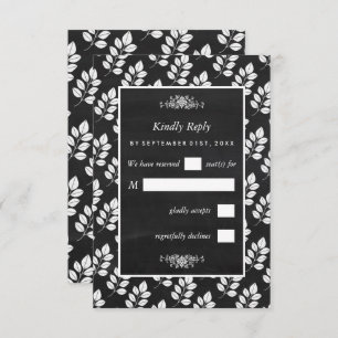 Chalkboard Floral Leaf Wedding RSVP Karte