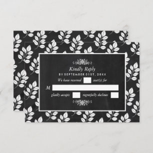 Chalkboard Floral Leaf Wedding RSVP Karte