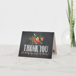 Chalkboard Floral Maid-of-Honor Vielen Dank Dankeskarte