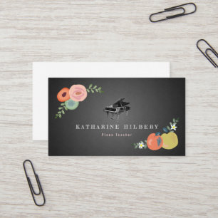 Chalkboard Floral PianoTeacher Business Card Visitenkarte