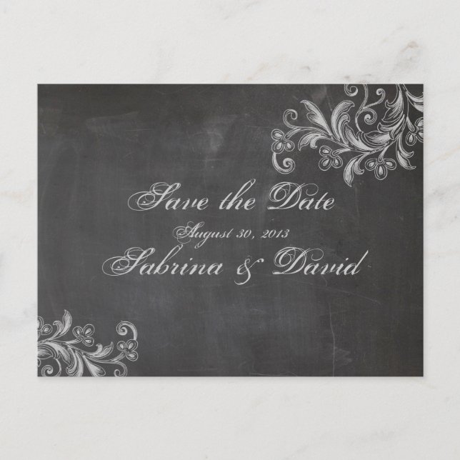 Chalkboard Floral Save the Date Postkarte (Vorderseite)