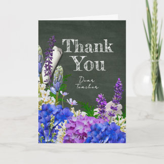 Chalkboard Floral Teacher Photo Thank You Card Karte