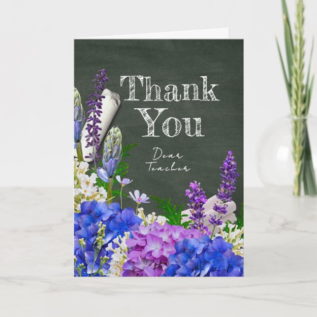 Chalkboard Floral Teacher Photo Thank You Card Karte (Vorderseite)