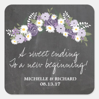 Chalkboard Floral Wreath Wedding Quadratischer Aufkleber