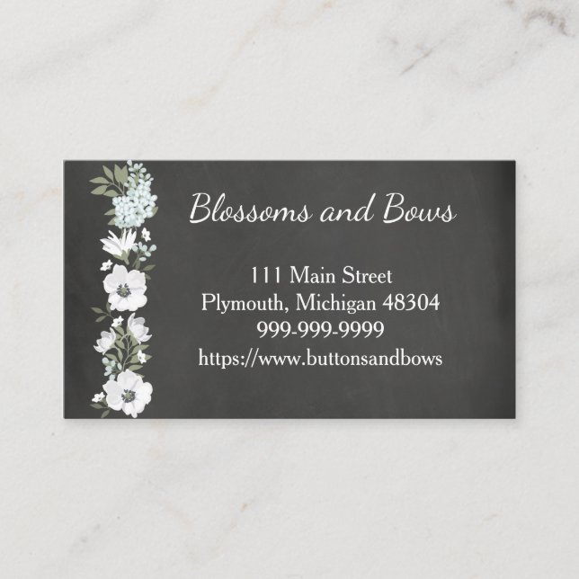 Chalkboard Flower Shop Business Card White Flowers Visitenkarte (Vorderseite)