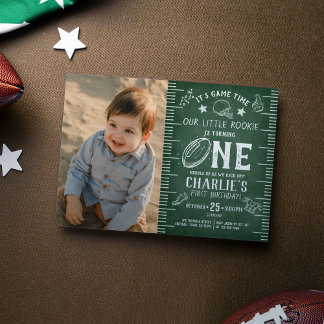 Chalkboard Football Athletic Foto 1. Geburtstag Einladung