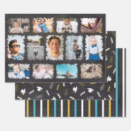 Chalkboard Foto Collage Name Jahr Graduate Geschenkpapier Set
