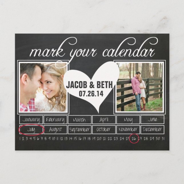 Chalkboard Foto Save the Date Kalender Postkarte (Vorderseite)