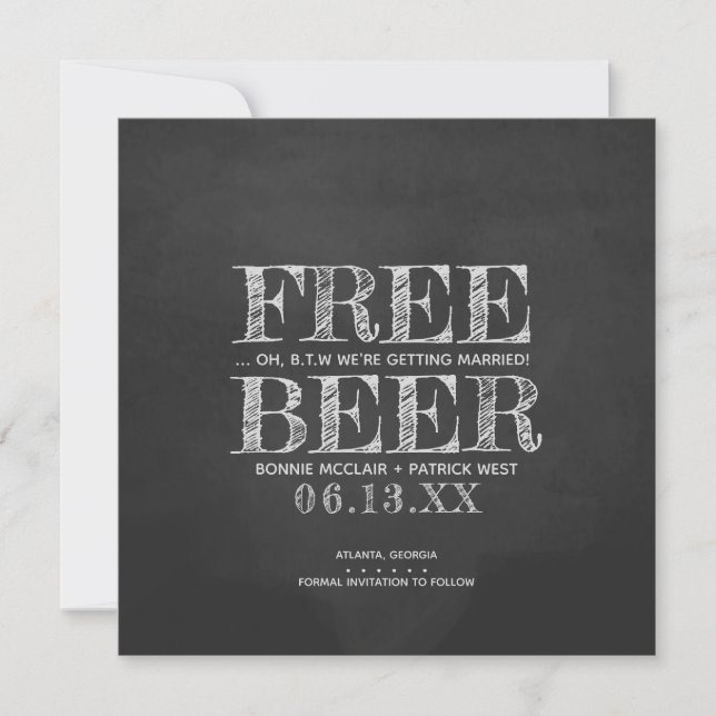 Chalkboard Free Beer Funny Save the Date Card (Vorderseite)
