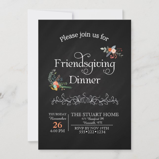 Chalkboard Friendsgiving Dinner Country Chic Einladung (Vorderseite)