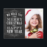 Chalkboard Frohe Weihnachten, glückliches Neues Ja Feiertagspostkarte<br><div class="desc">Chalkboard Merry Christmas,  Happy New Year Foto: Use these cute and adorable postcards to send to your friends and family during the holiday season. Benutze die Prompt to customize the product. If you wish to change the graphic,  please contact me through my store. Antike Chandelier</div>