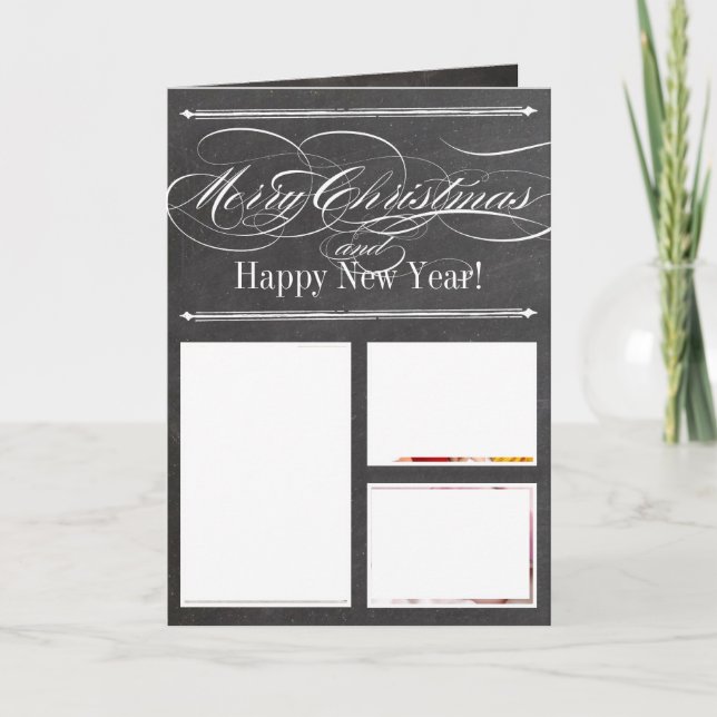 Chalkboard Frohe Weihnachtsfamilie Foto-Karte Feiertagskarte (Vorderseite)