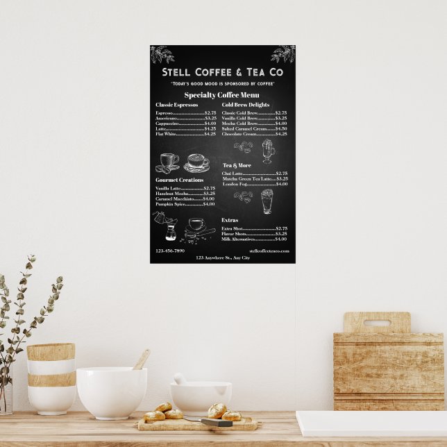 Chalkboard für allgemeine Kaffeekarten anpassen Poster (Küche)