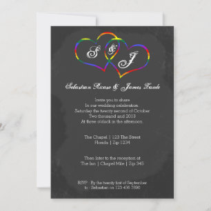 Chalkboard Gay Pride Rainbow Heart Doodle Wedding Einladung
