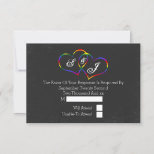 Chalkboard Gay Pride Rainbow Hearts Wedding RSVP