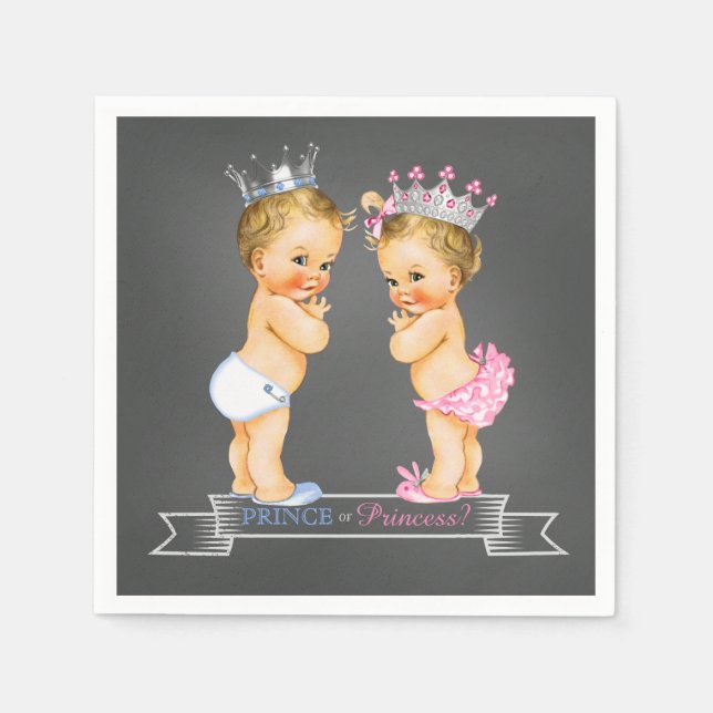 Chalkboard Gender Reveal Blonde Prinzessin Serviette (Vorderseite)