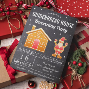 Chalkboard Gingerbread House Decoration Party Einladung