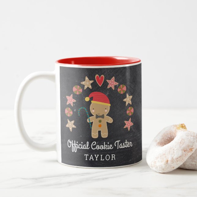Chalkboard Gingerbread Mann Offiziell Cookie Taste Zweifarbige Tasse (Mit Donut)