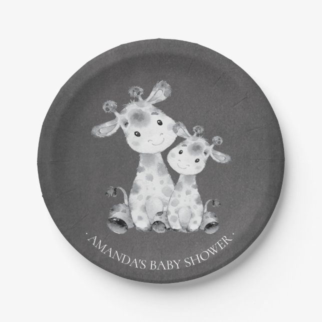 Chalkboard Giraffe Girls Babydusche 7" Platten Pappteller (Vorderseite)