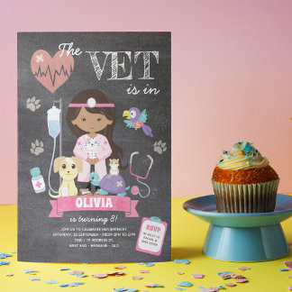 Chalkboard Girl Vet Geburtstagsparty Einladung