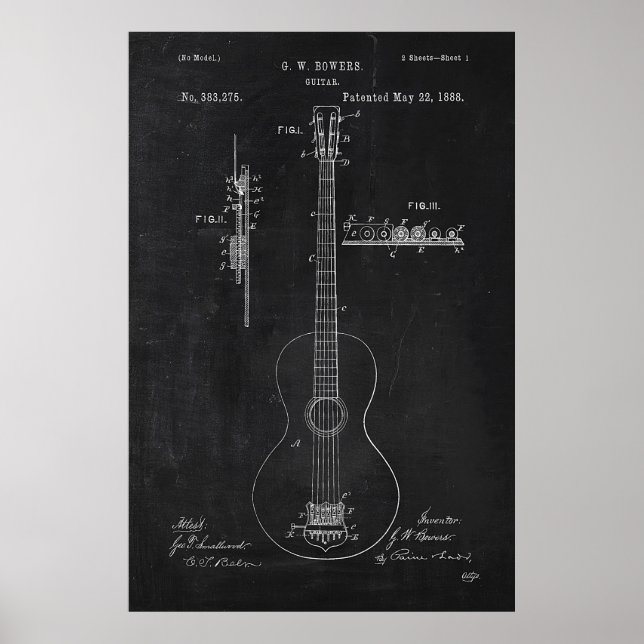 Chalkboard Gitarre Patent Poster (Vorne)