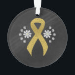 Chalkboard Gold Awareness Ribbon Ornament<br><div class="desc">Farbband mit weißer Blume im Stile von Chalkboard. Das goldene Band steht für Kinderkrebsbewusstsein,  COPD-Bewusstsein,  embryonales Rhabdomyosarkom und Neuroblastoma-Bewusstsein. Der September ist der Monat des Kinderkrebsbewusstseins. November ist COPD Awareness Month.</div>