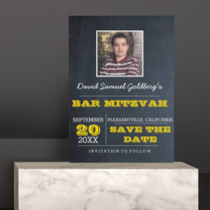 Chalkboard Gold Bar Mitzvah Foto Save the Date Ankündigungspostkarte