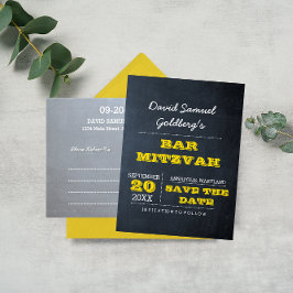 Chalkboard Gold Bar Mitzvah Save the Date Ankündigungspostkarte