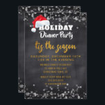 Chalkboard Gold Holiday Dinner Party Einladung<br><div class="desc">Spaß, Schneeflocken in der Weihnachtsmannmütze Weihnachtsfest Party Einladung - Familie, Freunde, Nachbarn und Mitarbeiter einladen, an Ihrem Feiertag teilzunehmen. Liegt oben in weißer Schrift "Holiday Dinner Party" mit einer Weihnachtsmannmütze, die auf den Buchstaben gekrönt ist. Unten steht 'Das ist die Jahreszeit' in Imitaten Goldfolie, elegante Schriftzeichen. Die Erholung der individuellen...</div>