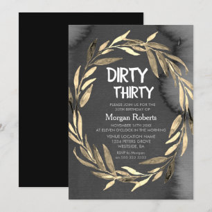 Chalkboard Gold Leaf Wreath 30. Geburtstag Party Einladung