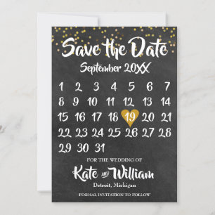 Chalkboard Gold Liebe Herzkalender Save the Date