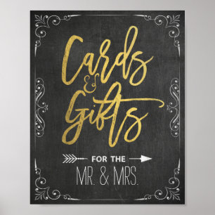 Chalkboard Gold Script Cards & Gifts Wedding Sign Poster