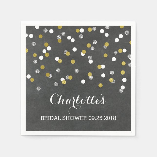 Chalkboard Gold Silver Confetti Brautparty Serviette (Vorderseite)