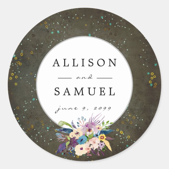 Chalkboard Gold Silver Stars Constellation Wedding Runder Aufkleber (Vorderseite)