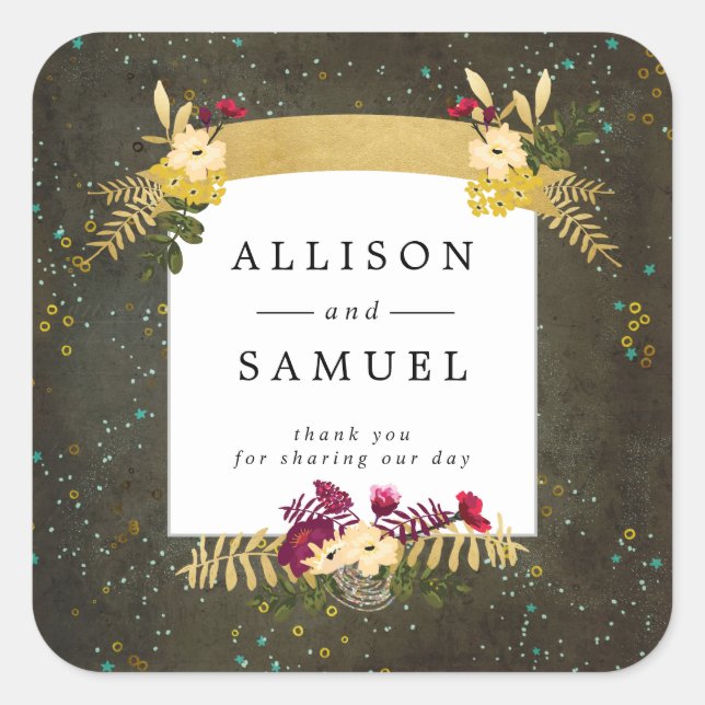 Chalkboard Gold Silver Stars DIY Vielen Dank Quadratischer Aufkleber (Vorderseite)