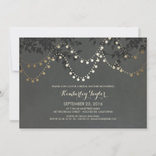 Chalkboard Gold String Lights Brautparty Einladung