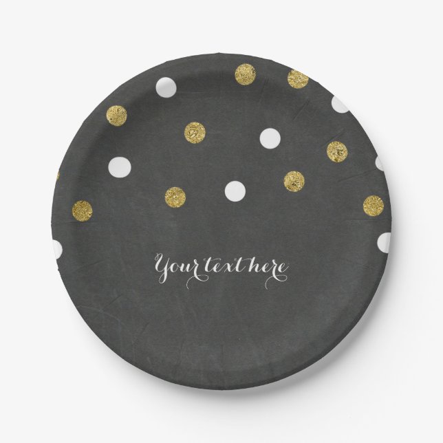 Chalkboard Gold & White Confetti Celebration Party Pappteller (Vorderseite)