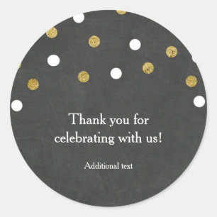 Chalkboard Gold & White Confetti Celebration Party Runder Aufkleber