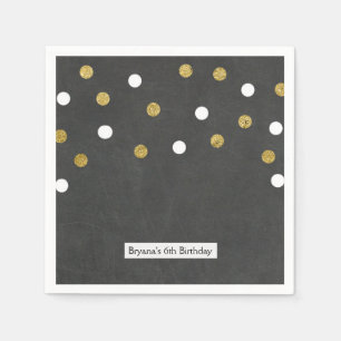 Chalkboard Gold & White Confetti Celebration Party Serviette